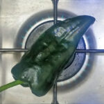 Rosta poblano i het panna, på kol eller över gaslåga