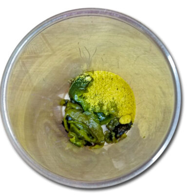 Lägg poblano och kycklingbuljong i en behållare