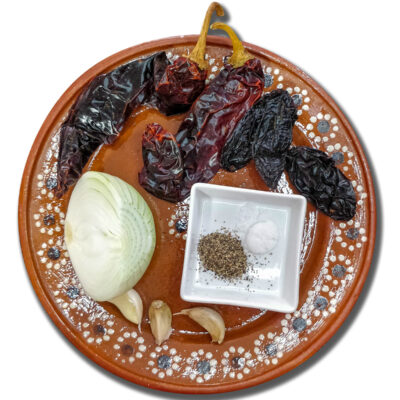 Salt, peppar, vitlök, lök, guajillo och chipotle