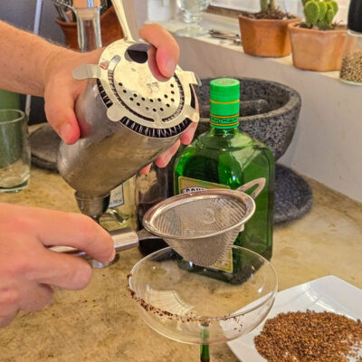 Ha en spiralsil i shakern (Hawthorne-strainer)