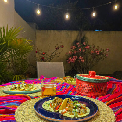 Tacos de Alambre med grönsaker och bacon